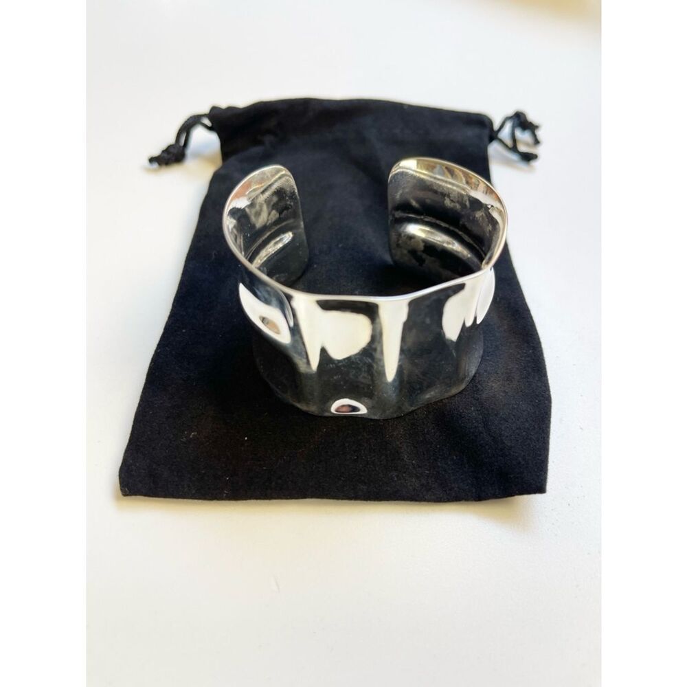 Mayamar silver Hammered Sculpted Wide Cuff Bracelet - Picture 3 of 9